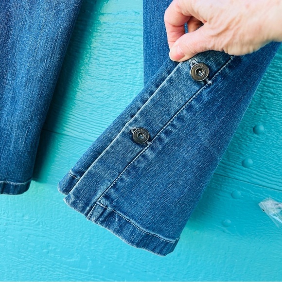 PEACE LOVE WORLD WIDE LEG BLUE JEANS BUTTON LEG SIZE 18WP EUC - Picture 8 of 13